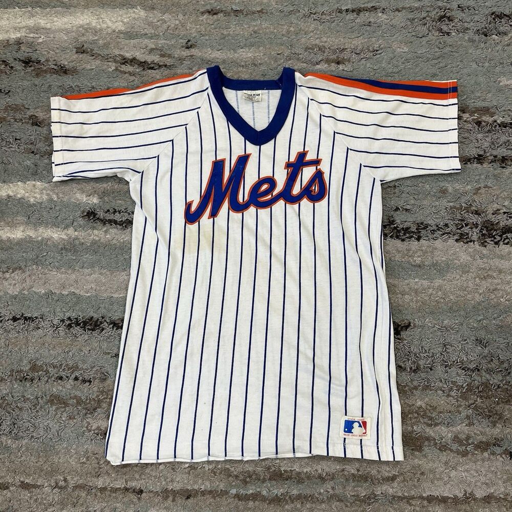 New York Mets Shirt Adult Large White Vintage Sand-Knit Stripe MLB Baseball READ